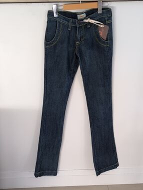 FRANKIE B. | Women's Dark Indigo Vintage Y2K Floral Embroidered Bootcut Jeans